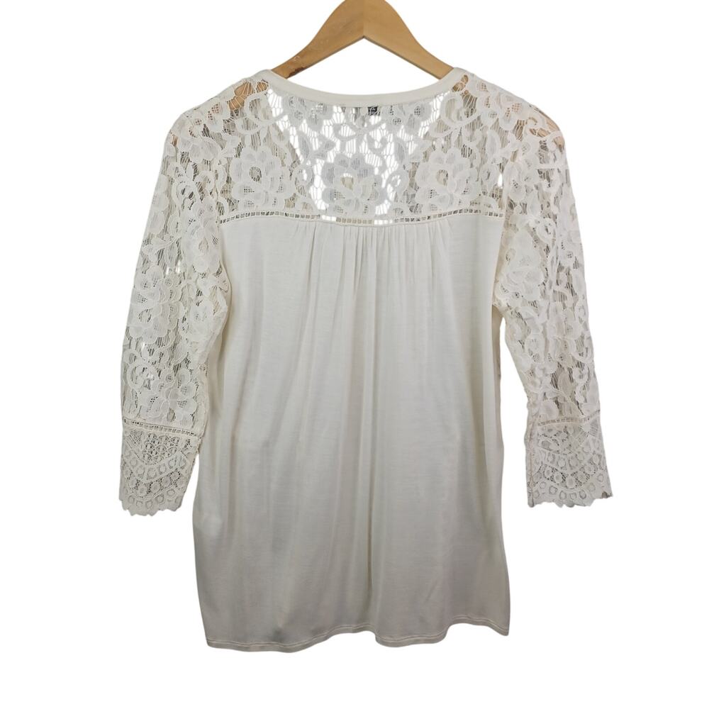 Lucky Brand Womens Boho Lace Button Up Top Cream Size Small Romantic Coquette - Picture 2 of 11
